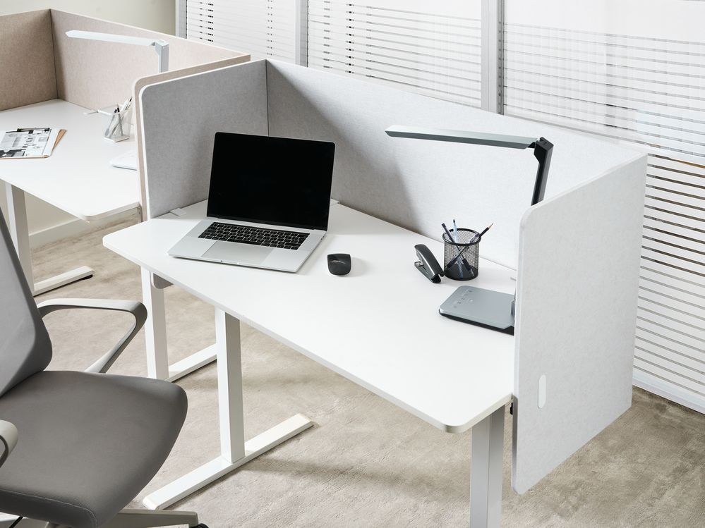 Pannello acustico in tessuto Imbottito 130 x 60 cm bianco sporco per scrivania tavolo ufficio