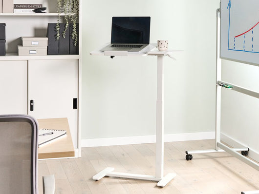 Scrivania per laptop in piedi regolabile manualmente telaio in acciaio bianco 70 x 40 cm struttura in acciaio verniciato a polvere