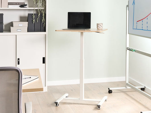 Scrivania mobile regolabile manualmente per laptop ufficio moderno 65 x 48 cm Struttura in acciaio marrone chiaro e bianco