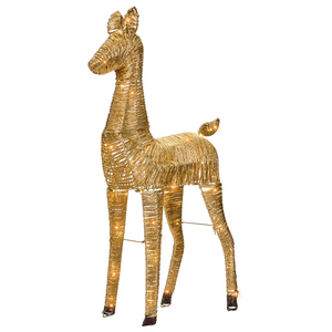 Decorazione Natalizia LED Renna Oro in Ferro e Corda di Carta 110 cm con 92 Lampadine