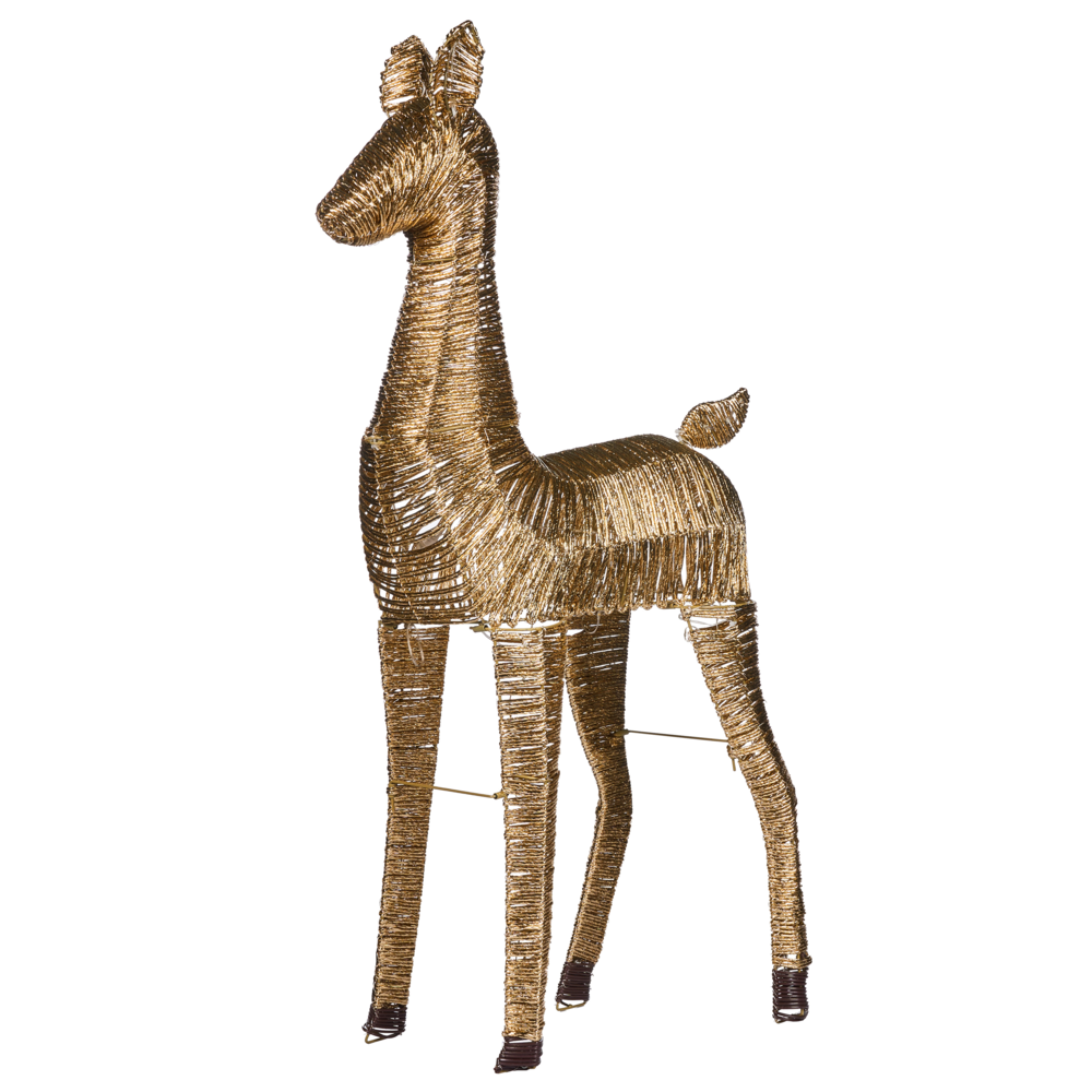 Decorazione Natalizia LED Renna Oro in Ferro e Corda di Carta 110 cm con 92 Lampadine