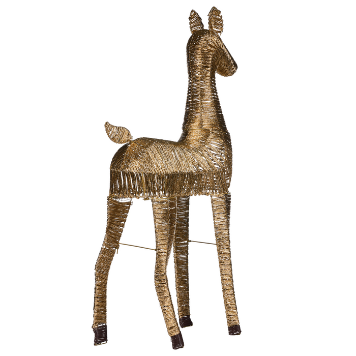 Decorazione Natalizia LED Renna Oro in Ferro e Corda di Carta 110 cm con 92 Lampadine