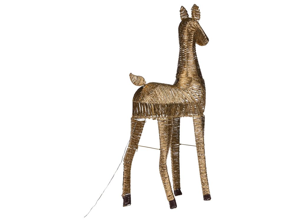 Decorazione Natalizia LED Renna Oro in Ferro e Corda di Carta 110 cm con 92 Lampadine