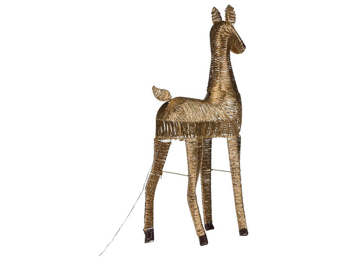 Decorazione Natalizia LED Renna Oro in Ferro e Corda di Carta 110 cm con 92 Lampadine