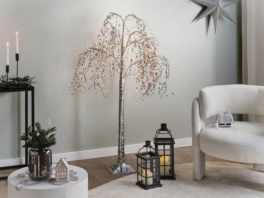 Albero di Natale artificiale Argento PVC 150 cm Luci LED Stile moderno per esterni e interni