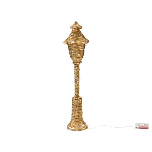 Decorazione Natalizia LED Lampione in Ferro e Corda di Carta Oro 62 cm con 40 Lampadine