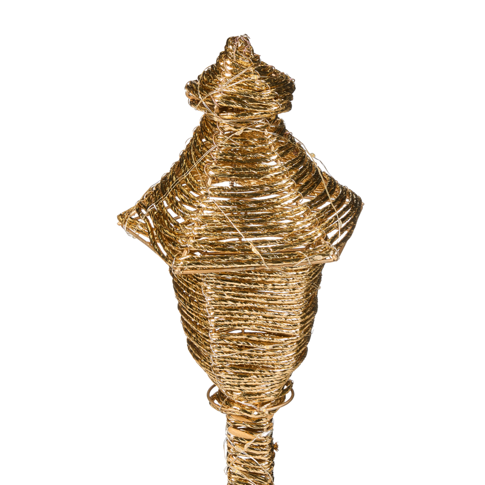 Decorazione Natalizia LED Lampione in Ferro e Corda di Carta Oro 62 cm con 40 Lampadine