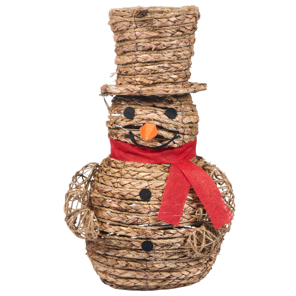 Decorazione LED Pupazzo di neve in ferro naturale e rattan 52 cm Figura natalizia luminosa 50 lampadine LED