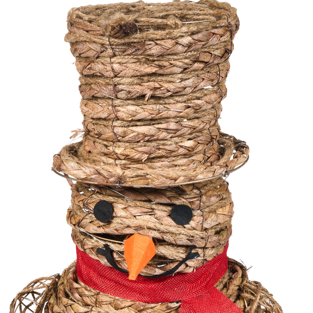 Decorazione LED Pupazzo di neve in ferro naturale e rattan 52 cm Figura natalizia luminosa 50 lampadine LED