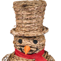 Decorazione LED Pupazzo di neve in ferro naturale e rattan 52 cm Figura natalizia luminosa 50 lampadine LED