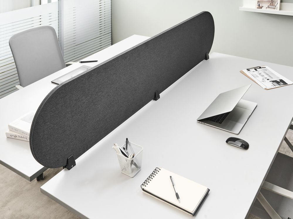 Pannello divisorio grigio scuro in tessuto PET Board 180 x 40 cm Schermo acustico Morsetti di montaggio modulari Casa Ufficio