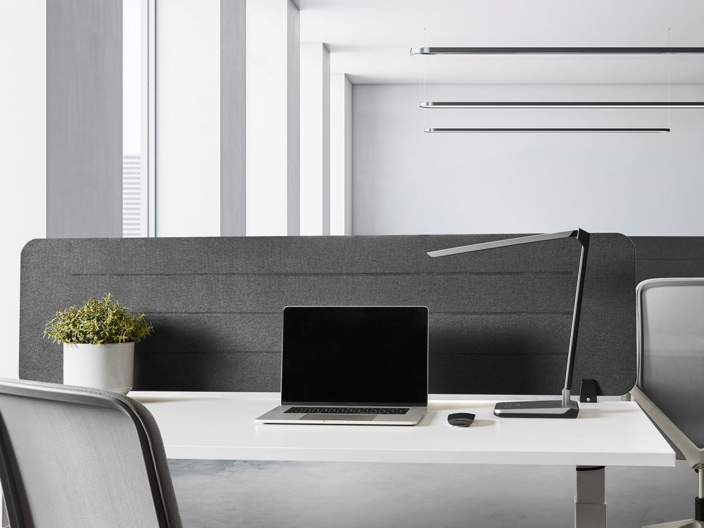 Pannello divisorio Grigio Scuro Copertura in tessuto 160 x 40 cm Schermo acustico Morsetti di montaggio modulari Casa Ufficio