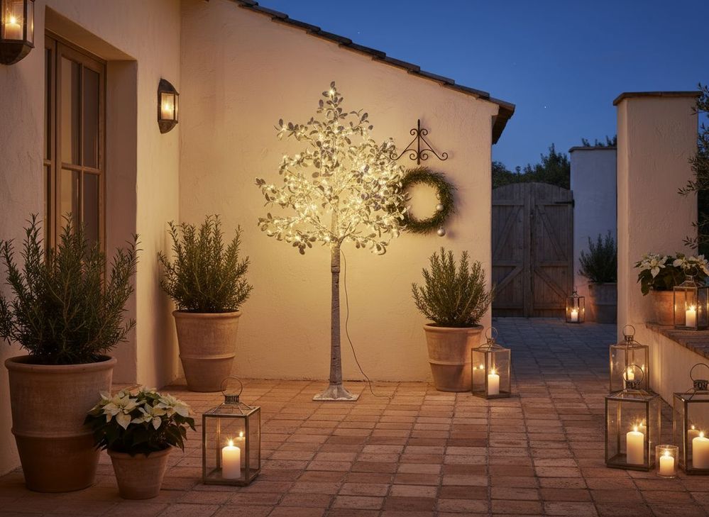 Albero artificiale verde PE 150 cm Luci LED innevato atmosfera natalizia moderna scandinava per esterni e interni