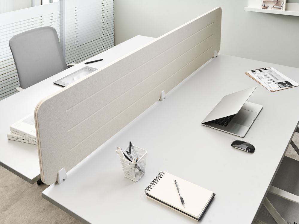 Pannello divisorio Beige Chiaro Copertura in tessuto 180 x 40 cm Schermo acustico Morsetti di montaggio modulari Casa Ufficio