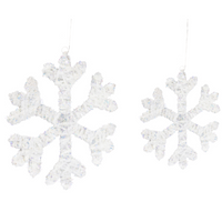 Set di 2 decorazioni natalizie a LED sospese a forma di fiocco di neve in metallo bianco