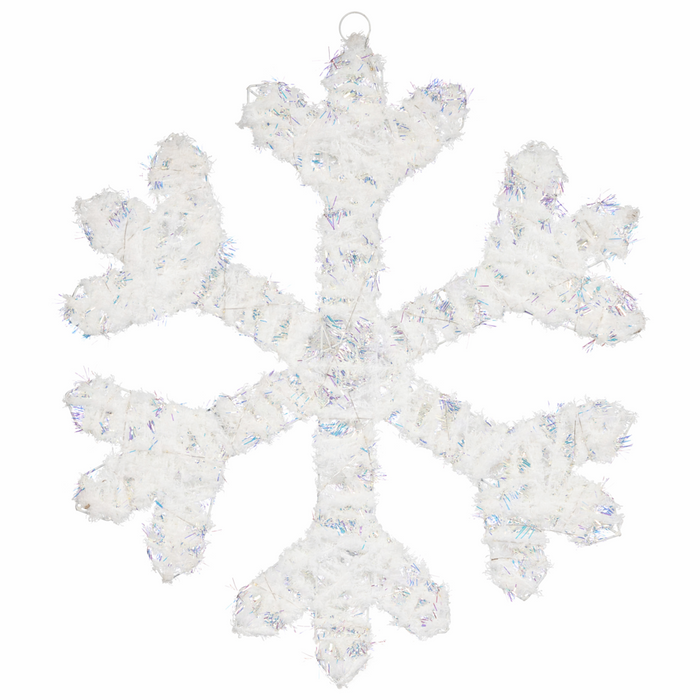 Set di 2 decorazioni natalizie a LED sospese a forma di fiocco di neve in metallo bianco