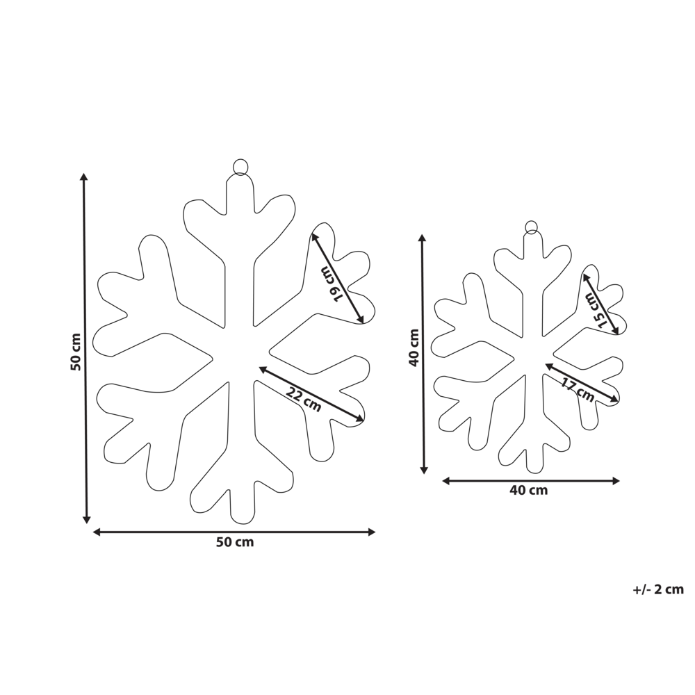 Set di 2 decorazioni natalizie a LED sospese a forma di fiocco di neve in metallo bianco