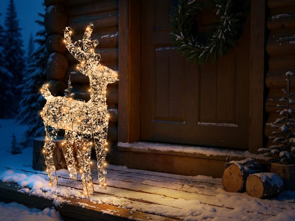Decorazione natalizia da esterno a LED Renna 70 cm Ornamento natalizio da giardino Illuminato Argento