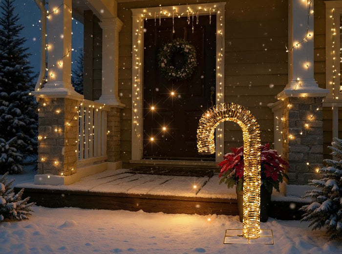 Decorazione natalizia da esterno a LED Candy Cane 74 cm Ornamento natalizio da giardino illuminato oro