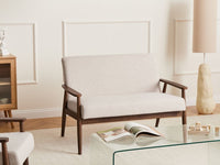 Divano da salotto a 2 posti in tessuto e struttura in legno beige e marrone scuro struttura in legno stile retrò