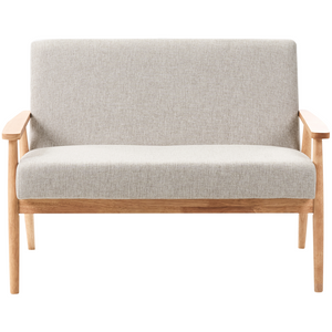 Divano da salotto a 2 posti in tessuto e struttura in legno grigio e marrone chiaro struttura in legno stile retrò