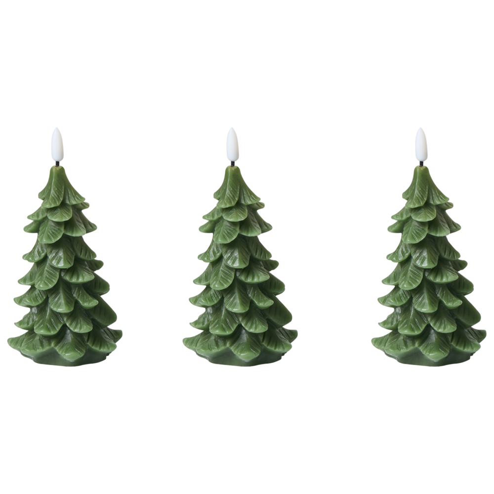 Set di 3 decorazioni natalizie LED per interni per alberi di Natale Candele decorative in paraffina verde