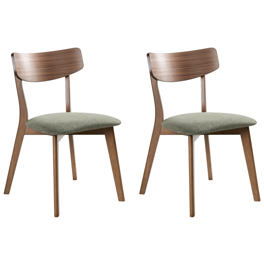 Set di 2 sedie da pranzo Struttura in legno di caucciù marrone scuro Seduta in tessuto verde Design retrò senza braccioli