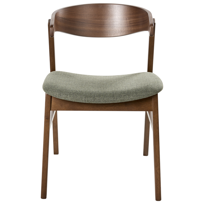 Set di 2 sedie da pranzo Struttura in legno di caucciù marrone scuro Seduta in tessuto verde Design retrò senza braccioli