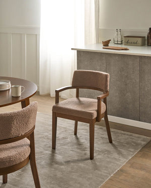 Set di 2 sedie da pranzo in stile tradizionale Seduta imbottita Boucle Legno scuro e tortora Stile retrò tradizionale