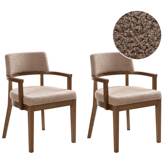 Set di 2 sedie da pranzo in stile tradizionale Seduta imbottita Boucle Legno scuro e tortora Stile retrò tradizionale