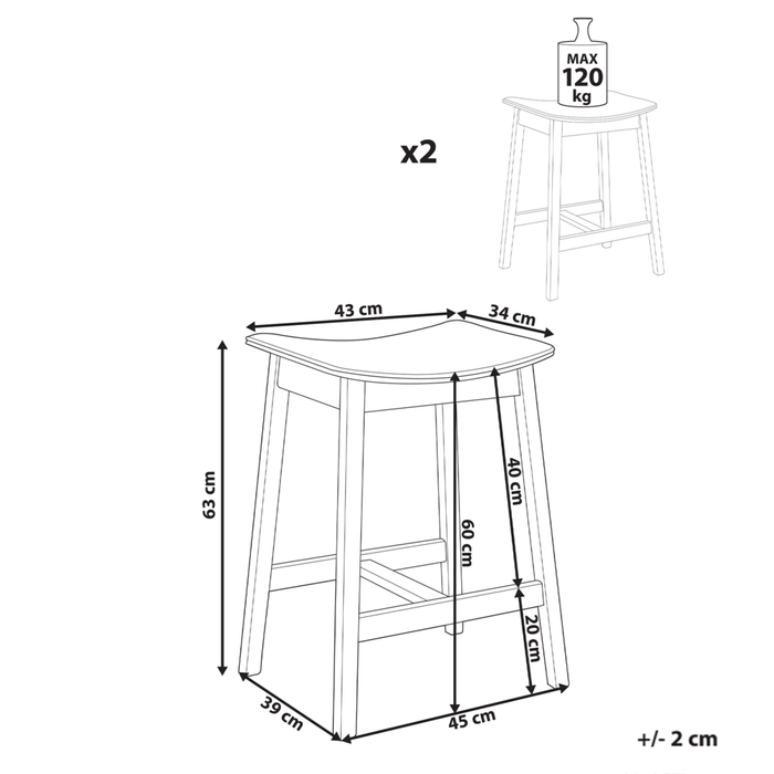 Set di 2 sedie da bar con seduta imbottita marrone scuro e bianco sporco con seduta imbottita in poliestere