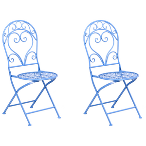 Set di 2 sedie da esterno in metallo verniciato a polvere blu con schienale a volute