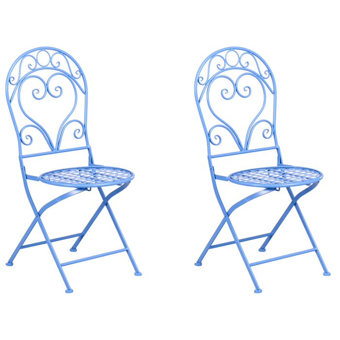Set di 2 sedie da esterno in metallo verniciato a polvere blu con schienale a volute