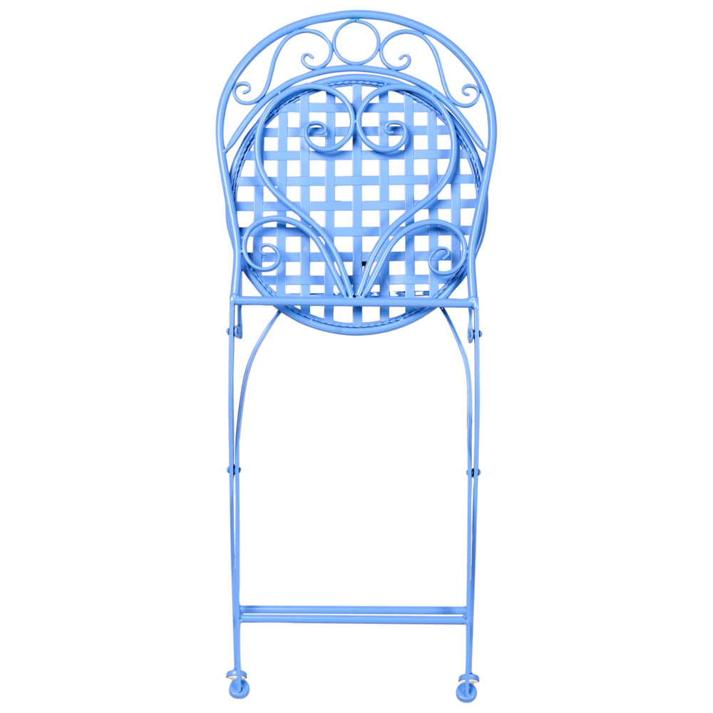 Set di 2 sedie da esterno in metallo verniciato a polvere blu con schienale a volute