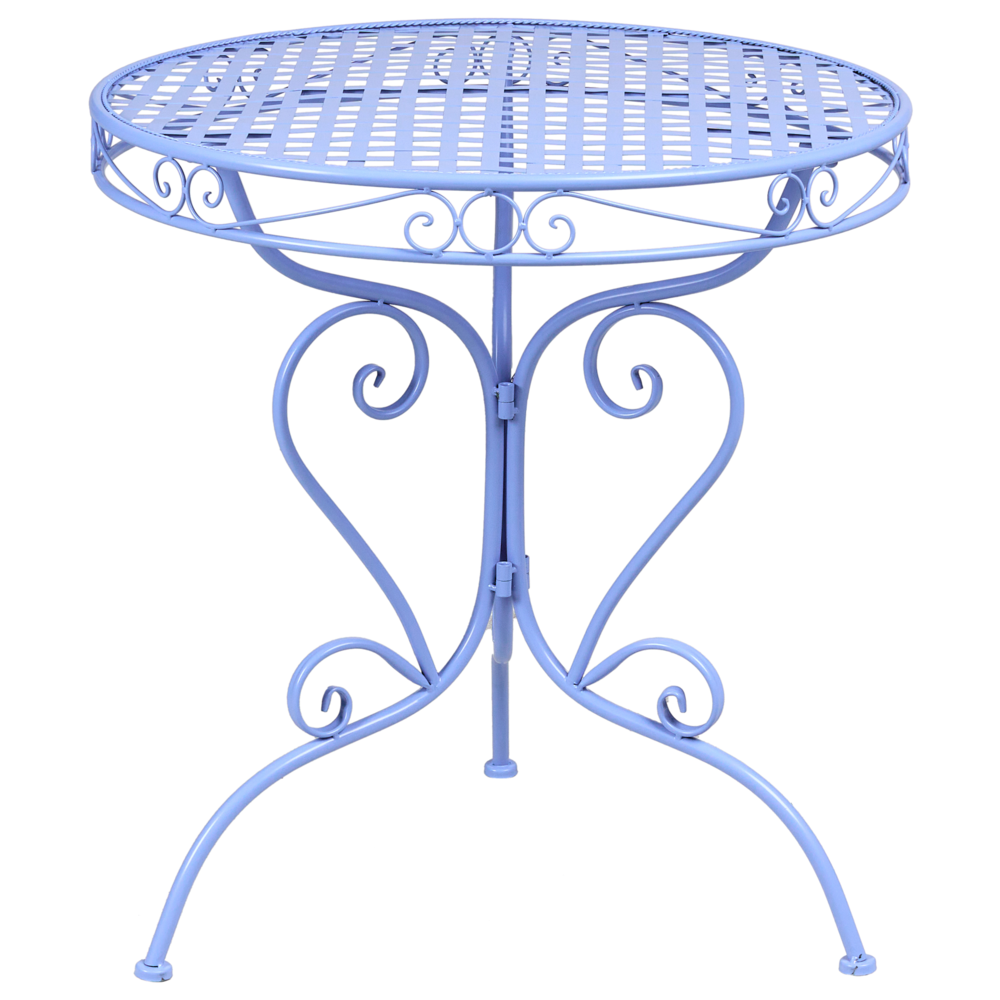 Set da bistrot da giardino in metallo blu verniciato a polvere con tavolo e sedie da 3 pezzi