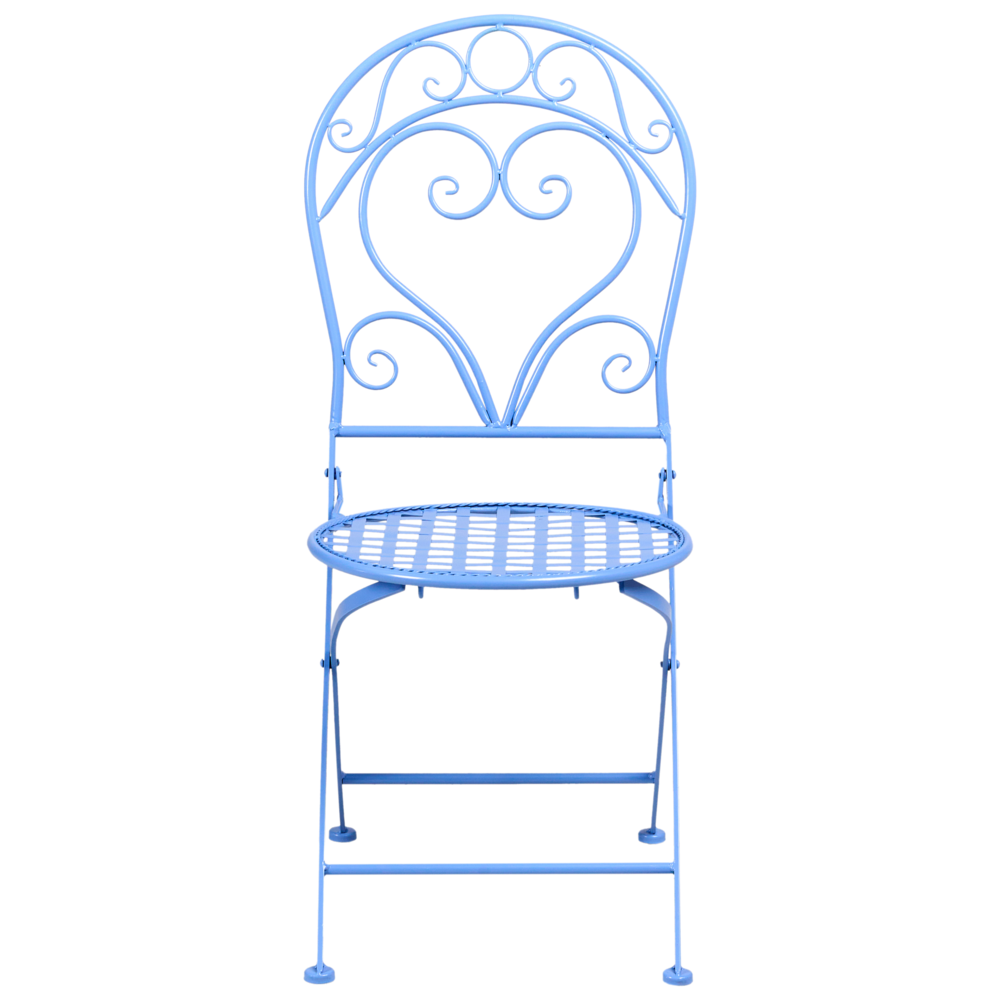 Set da bistrot da giardino in metallo blu verniciato a polvere con tavolo e sedie da 3 pezzi