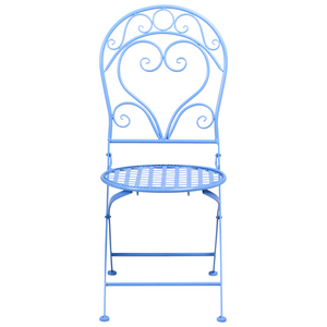 Set da bistrot da giardino in metallo blu verniciato a polvere con tavolo e sedie da 3 pezzi