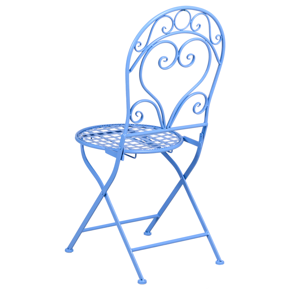 Set da bistrot da giardino in metallo blu verniciato a polvere con tavolo e sedie da 3 pezzi