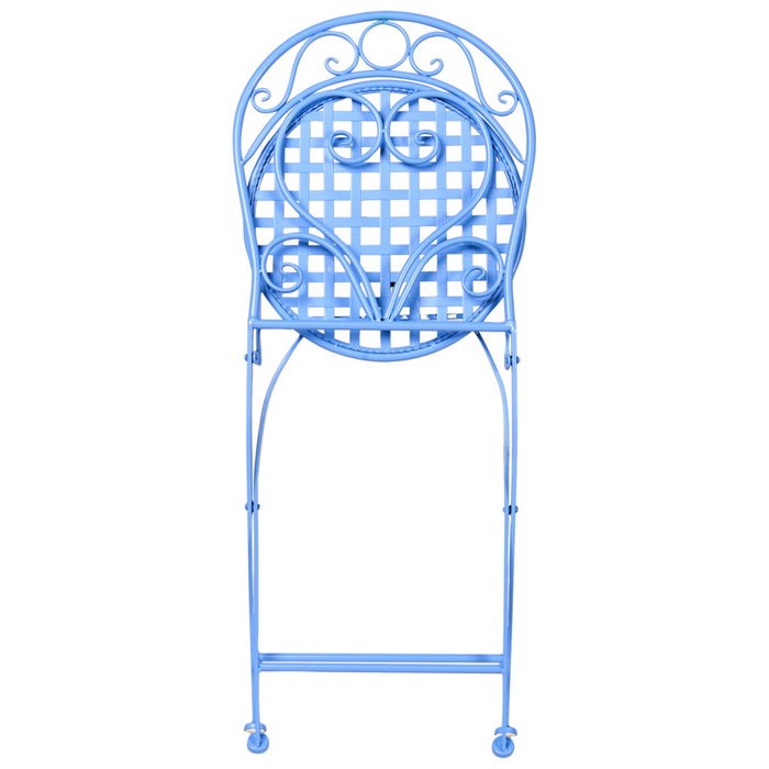 Set da bistrot da giardino in metallo blu verniciato a polvere con tavolo e sedie da 3 pezzi