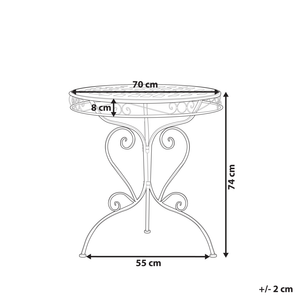 Tavolo da bistrot da esterno con piano rotondo in metallo e decorazioni verde