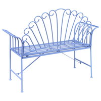 Panca da giardino vintage in metallo azzurro con braccioli svasati 2 posti esterno stile retrò