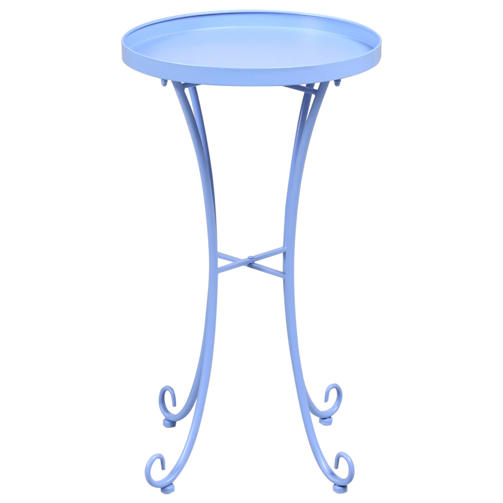 Tavolino da Giardino Rotondo in Metallo azzurro da 40 cm Stile Vintage per Esterno