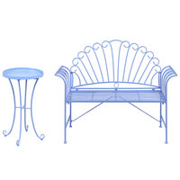 Set da giardino in metallo 1 panca 1 tavolino azzurro con braccioli svasati con tavolo in stile vintage