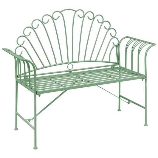 Panca da giardino vintage in metallo verde con braccioli svasati 2 posti esterno stile retrò