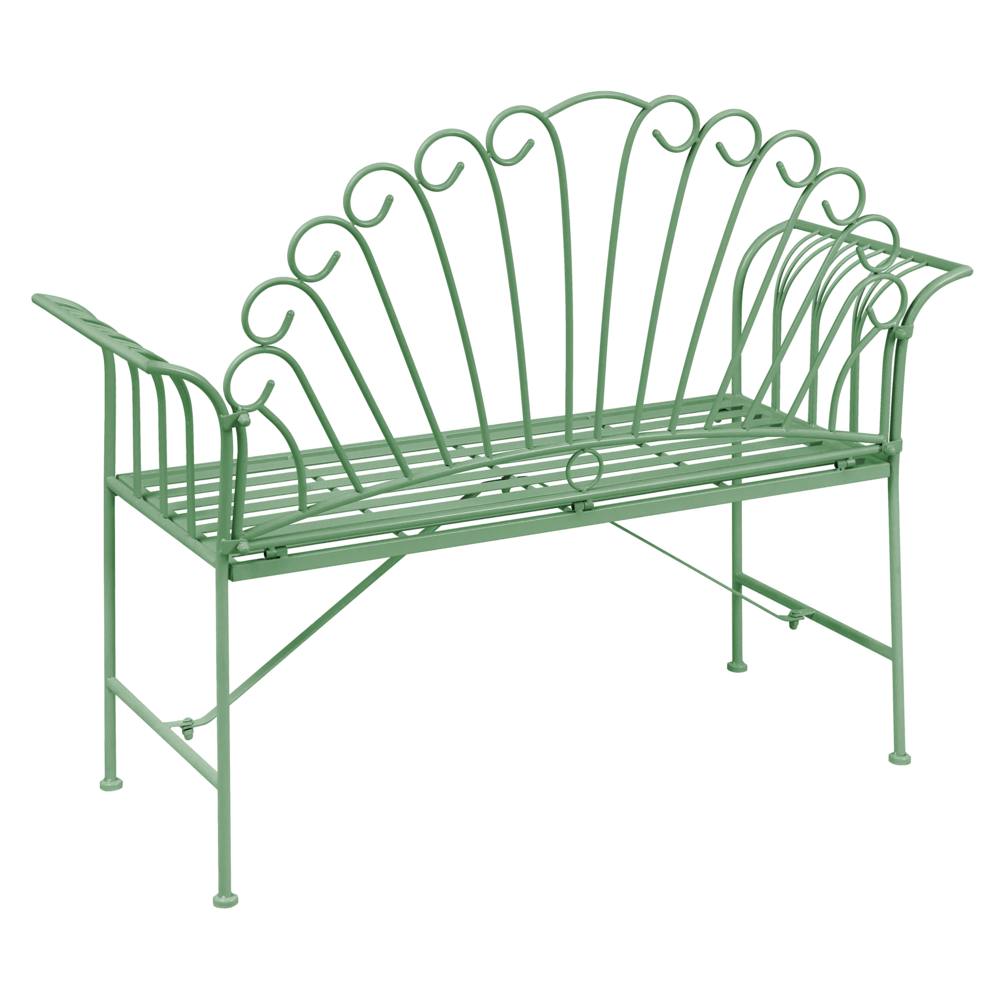 Panca da giardino vintage in metallo verde con braccioli svasati 2 posti esterno stile retrò