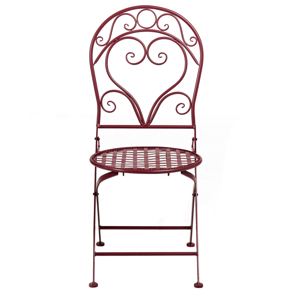 Set da giardino 3 pezzi con tavolo rotondo in metallo e sedie color bordeaux