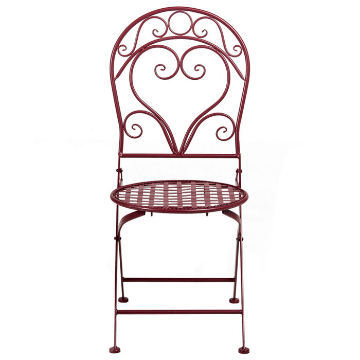 Set da giardino 3 pezzi con tavolo rotondo in metallo e sedie color bordeaux