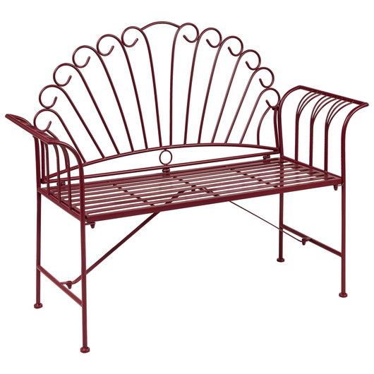 Panca da giardino vintage in metallo bordeaux con braccioli svasati 2 posti esterno stile retrò