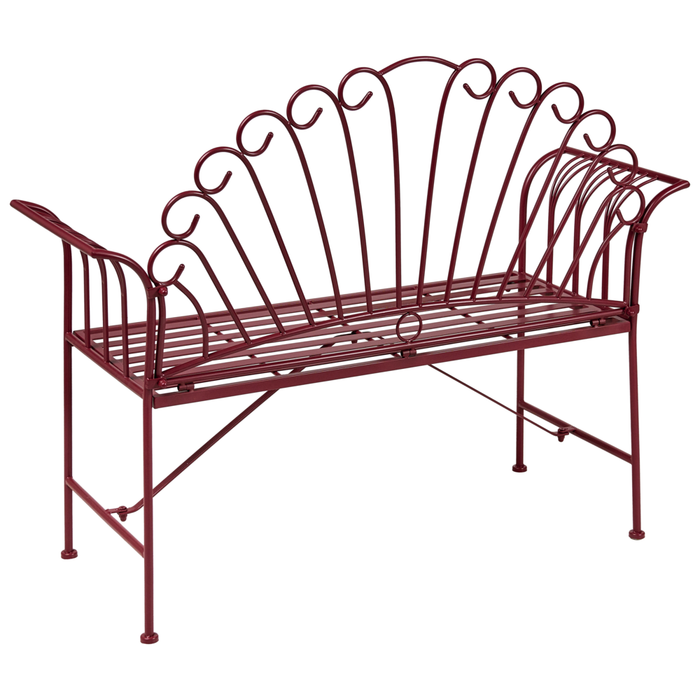 Panca da giardino vintage in metallo bordeaux con braccioli svasati 2 posti esterno stile retrò