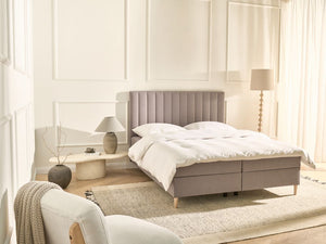 Divano letto matrimoniale con contenitore sollevabile imbottito con testiera 160 x 200 cm tortora